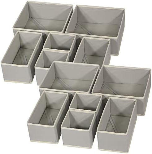 DIOMMELL 12 Pack Foldable Cloth Storage Box Closet Dresser Drawer Organizer Fabric Baskets Bins Containers Divider for Baby Clothes Underwear Bras Socks Lingerie Clothing,Grey 444 by DIOMMELL