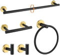 TURS Black and Gold 5 Piece Bathroom Hardware Set, SUS304 Stainless Steel Gold Black Towel Bar Set, 24 Inch Rould Bathroom Accessories Kit Wall Mounted by TURS