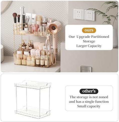 Bathroom Counter Organizer for Vanity, Makeup Organizer Countertop with Holder, Large Capacity Storage Rack, Perfect Large Skincare, Hair Care, Perfume, Easy to Install (Gold, 2Tiers) - Image 4