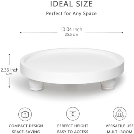 ROSE BLOOM 10" Round Wood Pedestal Stand, Farmhouse Display Riser for Bathroom Vanity, Kitchen Counter & Coffee Bar, Decorative Wooden Tray for Candles, Plants & Home Decor, White - Image 3
