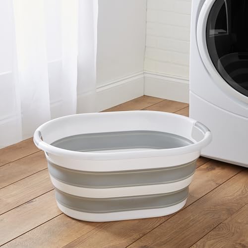 Laundry 360 Collapsible Laundry Basket | Portable | Space Saver Storage | 27 Liter Capacity | Store Under the Bed or Closet | Good for Kids | Dorm | Bedroom | Large | White/Grey - Image 4