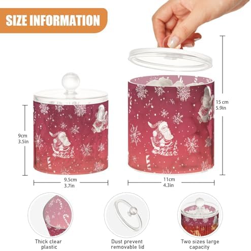 Gradient Red Christmas Santa Claus Deer Candy Canes Qtip Holder Waterproof Dustproof Apothecary Jars with Lids For Bathroom Cotton Swabs Makeup Sponges Floss Picks Bath Salts 2 Pack - Image 3