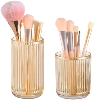 DASITON Makeup Brush Holder Organizer, Crystal Glass Makeup Brushes Storage Holder, Vintage Make Up Brush Cup for Vanity, Pen Pencil Holder for Desk, Toothbrush Holders for Bathroom (Coffee SL) by DASITON