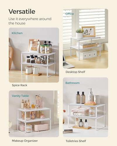 SONGMICS Set of 2 Metal Spice Racks, Stackable Expandable Shelf Risers - Image 5