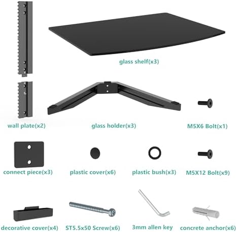 WALI 3 Tier Glass Floating TV Wall Shelf for Projector, DVD Players - Image 5