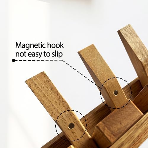 Mid Century Modern Wood Coat Rack Wall Mount with Shelf, 9 Hooks, Natural - Image 3