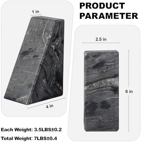 Karibiber Marble Bookends for Heavy Books, Decorative Book Ends for Shelves, Titanium Black Stone Durable and Heavy-Duty Book Ends for Hardback Books & CDS, Unique Book Stopper & Holder, Set of 2 - Image 4