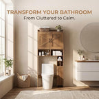 Homhedy Wooden Over The Toilet Storage Cabinet, Rustic Walnut - Image 6