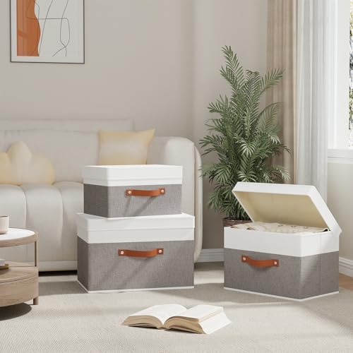 Storage Bins with Lids,White/Grey Baskets,5Pack,13x9.1x7.9In - Image 3