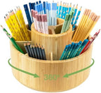 Utoplike Large Bamboo Rotating Pencil Holder, 360° Colored Pen Organizer by Utoplike