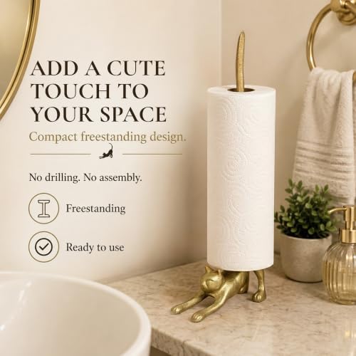 WallCharmers Gold Cat Paper Towel Holder & Metal Toilet Paper Holder Stand - Image 4