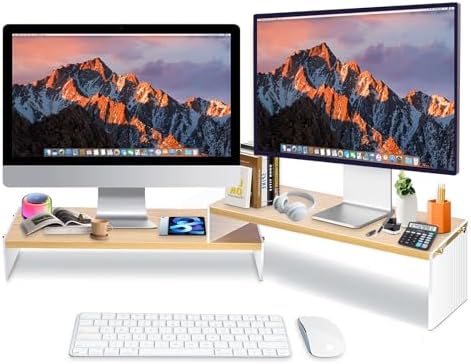 YGYQZ Adjustable Monitor Stand Riser, 7.67"×19.3" Dual Monitor Desk Stand - Image 2