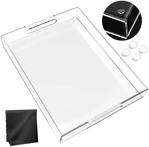 Acrylic Tray 16x12 with Cut Handles - Spill Proof Decorative Tray is an Ideal Countertop Organizer for Living Rooms, Ottoman Coffee Tables, Offices, Kitchens & Serving Guests - Image 3