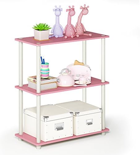 Furinno TURN-N-TUBE Storage Shelves, 3-Tier Book Shelf, Corner Shelf, Toolless Open Shelves, for Organization and Storage, Living Room, Garage, Home Office, Pink - Image 5