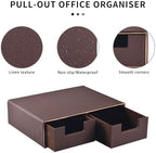 Linen Leather Desk Organizer and monitor stand with Drawers－Mini Desktop Drawer Organizer Stackable－Tabletop Organization Storage Box for Office Supplies Home Vanity Toiletries (Brown, 2-drawers) - Image 5