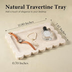 Koville Romano Travertine Vanity Tray, 11"x8" Natural Stone Organizer Tray for Countertop Bathroom Kitchen Dresser, Marble Decorative Scalloped Tray for Jewelry Cosmetics Perfume Trinket(Beige) - Image 2