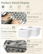 SETVSON Storage Basket with Lid PE Rattan 27.8 Gal Wicker Chest, Gray - Image 5