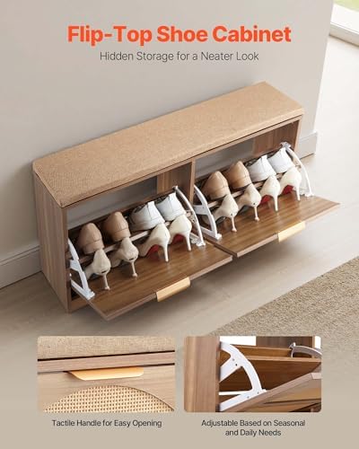 VEVOR Entryway Shoe Storage Bench 38.9" Wide 2-Tier Shoe Bench Rattan - Image 6