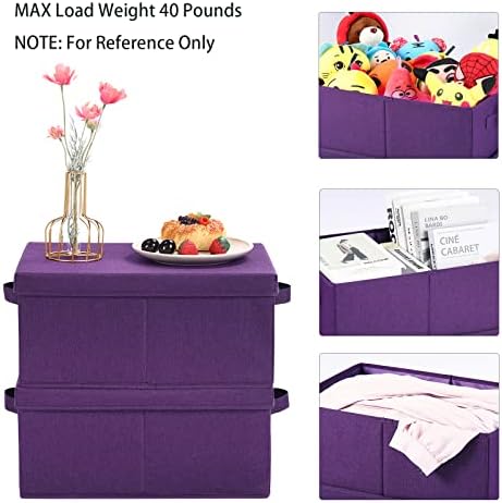 HOONEX Storage Bins with Lids for Organizing, Pack of 2, Storage Boxes with 2 Carry Handles and Sturdy Heavy Cardboard, 16.5" L x 11.8" W x 7.5" H for Shoes, Books, Clothes, Nursery, Dark Purple - Image 2