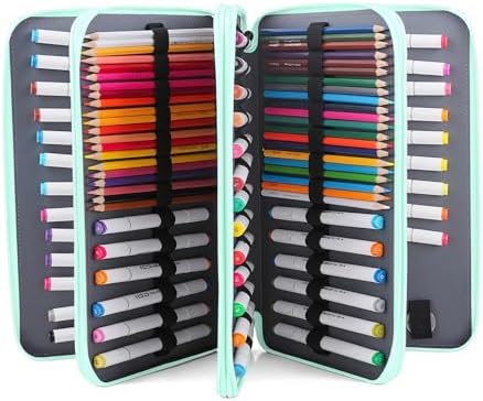 Vomgomfom 300 Slots Marker Case 4-Layer PU Leather, Handle, Grenn Rose - Image 6