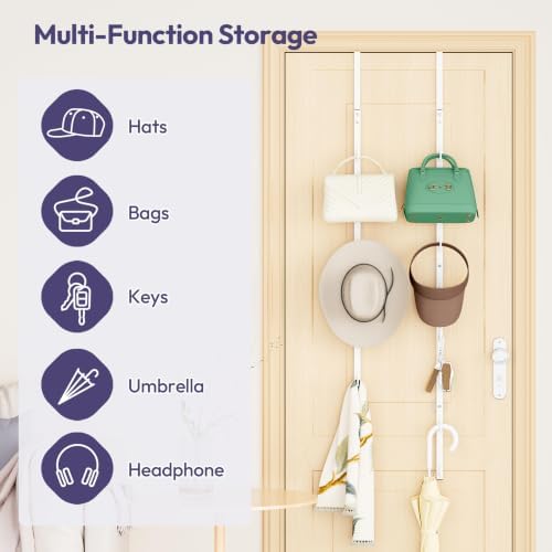 SWTYMIKI Over the Door Purse Organizer - 2 Packs Wall Mounted Purse Rack with 8 Hooks Design, Hanging Handbag Organizer Storage Holds up to 16 Bags, Bag Rack for Closet, Door (White) - Image 4