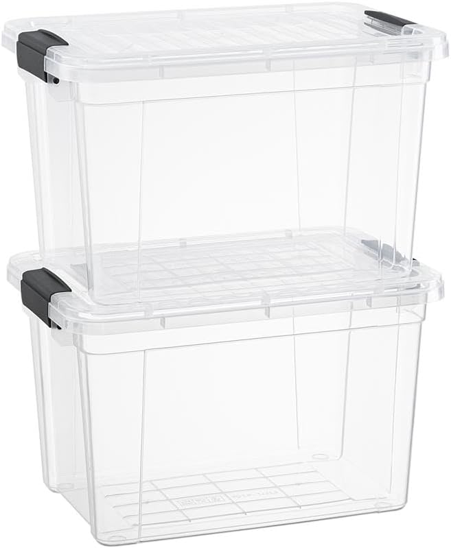 Superio Storage Bins with Lids, Clear Plastic Containers for Organizing, Stackable Totes, BPA Free, Odor Free, Organizer Boxes for Home, and Dorm (2 Pack, 4.7 Quart) by Superio