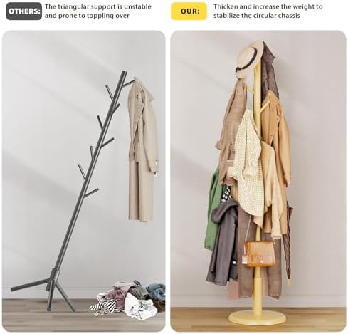 Taitiy Solid Wooden Coat Rack Stand Freestanding Hall Tree with 10 Hooks - Image 3