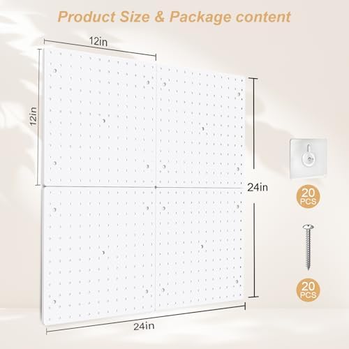 FZK Plastic Pegboard Wall Organizer Kit, 12x12, 4 Pack, White - Image 2