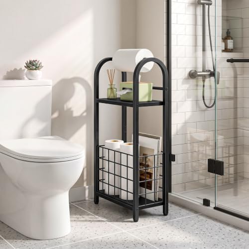 CHOEZON Freestanding Toilet Paper Holder with Storage Shelf and Basket - Image 3
