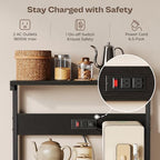 SUPERJARE Kitchen Bakers Rack with Power Outlet, Coffee Bar Table 4 Tiers, Kitchen Microwave Stand with 6 S-shaped Hooks, Storage Shelf Rack for Spices, Pots and Pans - Black - Image 3