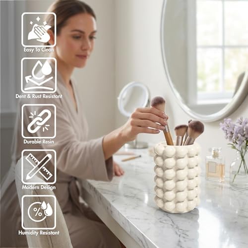 Better Trends 2-Piece Bathroom Accessory Set – Toothbrush Holder & Bubble Textured Tumbler Cup, Unbreakable Plastic Vanity Organizer for Modern Bathroom Countertop Décor Ivory Nova Collection - Image 4