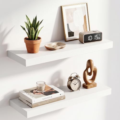 24 Inch Floating Shelves for Wall 2 Pack, Wood Wall Bathroom Shelves by RICHFOCUS