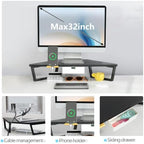 TEAMIX Corner Monitor Stand with Drawer and Phone Holder, 26x12.6x5.3in - Image 3