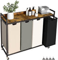 Herture Laundry Hamper with Shelf, Laundry Basket 4 Section, Laundry Sorter with Pull-Out Removable Large 4 Color Bags and Movable Wheels, Metal Frame, 4 x 15.87 Gallons (60L), Rustic Brown PF07XLN by Herture