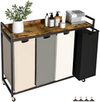 Herture Laundry Hamper with Shelf, Laundry Basket 4 Section, Laundry Sorter with Pull-Out Removable Large 4 Color Bags and Movable Wheels, Metal Frame, 4 x 15.87 Gallons (60L), Rustic Brown PF07XLN by Herture