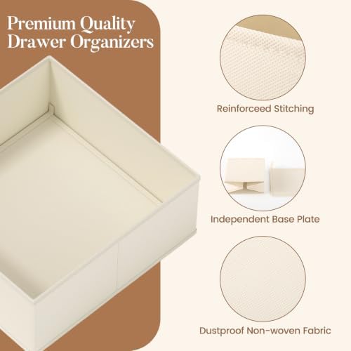 Drawer Organizer Storage for Clothes, Socks, 21 Pack, Beige - Image 5