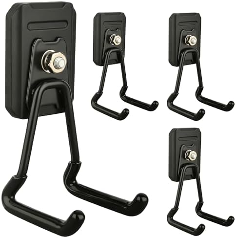 ULIBERMAGNET Heavy Duty Magnetic Hooks,4 Pack Strong Extra Large Magnet Hook for Power Drill,Garden Tools,Hose,Pegboard,Garage,Workshop,Magnetic Storage Utility Hooks for Indoor Outdoor Hanging by ULIBERMAGNET