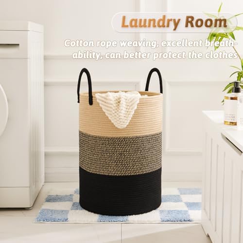 Artfeel Laundry Basket,Woven Cotton Rope Laundry Hamper,60L for Decorative Storage of Dirty Clothes,Toys and Blankets in Bathroom,Bedroom and Living Room - Image 2