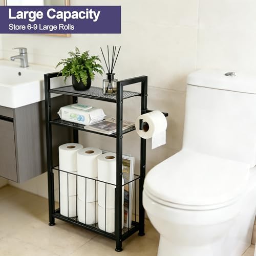 Freestanding Toilet Paper Holder with Storage, Bathroom Shelf Stand - Image 3