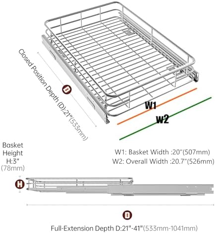 JOWBOOW Pull Out Cabinet Organizer 20" W x 21" D, Chrome - Image 3