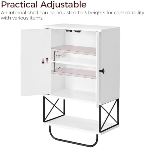 MAHANCRIS Bathroom Wall Cabinet with 2 Door and Adjustable Shelf, Farmhouse Medicine Cabinet with Towel Rack, 3-Tier Wall Mounted Storage Cabinet Over The Toilet for Bathroom Laundry Room, White - Image 6
