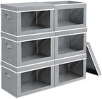 Homsorout Large Storage Bins with Lids - Fabric Storage Cubes with Window, Collapsible Bins for Clothes, 15.7 Inch Large Baskets for Bedroom, Dorm, Office, Grey, 6 Pack by Homsorout