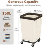StorageWorks Laundry Hamper with Wheels, 160L Rolling Beige Basket - Image 2