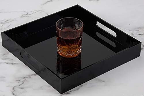 Glossy Black Sturdy Acrylic Serving Tray with Handles - 12x12 Inch Multipurpose Tray for Coffee, Appetizers, Breakfast, and More - Image 5