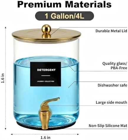 Glass Laundry Detergent Dispenser, 1 Gallon Large Liquid Soap-1 Glod - Image 2