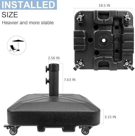 Patio Umbrella Base Heavy Duty with Wheels Square Market Stand for Outdoor 4 Locks 2 Knobs 125lb Capacity, Black - Image 6