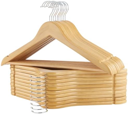 Wooden Hangers, 20 Pack Wood Hangers with Extra Smooth Finish, Precisely Cut Notches and Chrome Swivel Hook, Wooden Clothes Hangers for Shirt Suit Jacket Dress by ELONGHOME