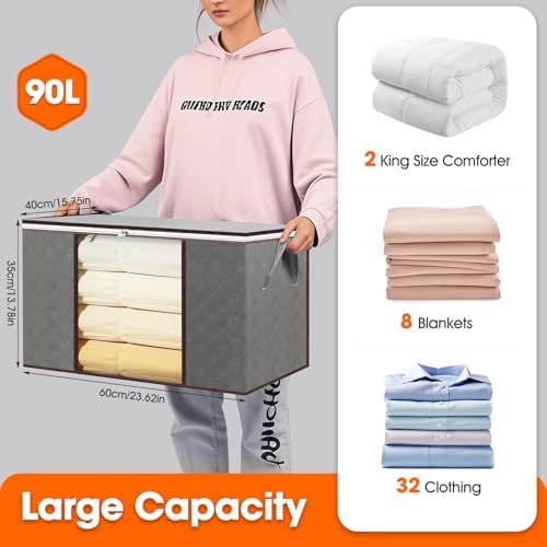 VZZNN 10 Pack Clothes Storage Bags 90L Foldable Storage Bins with Lids - Image 2