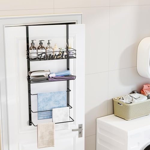 SWTYMIKI Over the Door Towel Racks for Bathroom - 5-Tier Wall Mounted Bathroom Towel Storage Organizer Holder with Metal Shelf, Black - Image 3