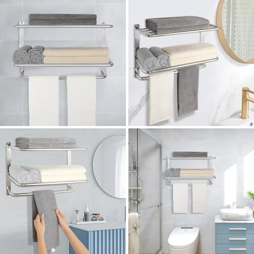 Towel Rack for Bathroom, DEWVIE 23 Inch Tower Holder with Tower Bars, SUS 304 Stainless Steel Lavatory Bath Towel Shelf Towel Hanger Wall Mount, 3-Tier (Brushed Nickel) - Image 5